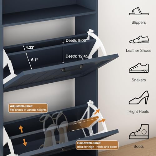 Image of Hidden Shoe Storage Cabinet with 4 Flip Drawers & Open Storage