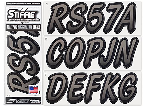 Image of STIFFIE Whipline Charcoal /Black 3 inch Boat & PWC Registration Decals • Numbers Letters Stickers