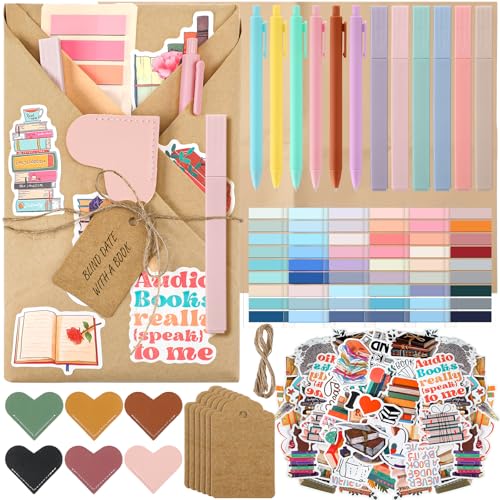 6 Set Blind Date with a Book Gift Box Supplies Excluding Books Bulk Leather Bookmarks Sticker Kraft Tags Pens Wrapping Papers Bookish Readers Back to School Graduation Book Lovers Club Gifts