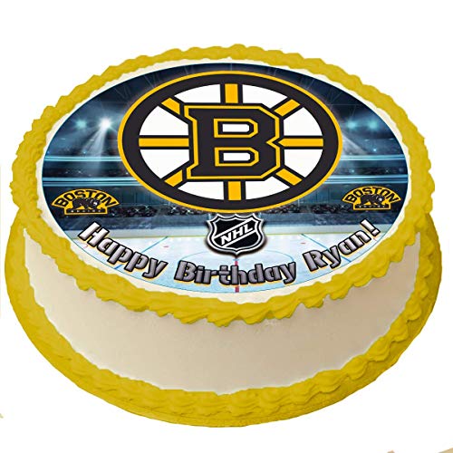 Boston Bruins NHL Personalized Cake Topper Icing Sugar Paper 8 Inches Round Sheet
