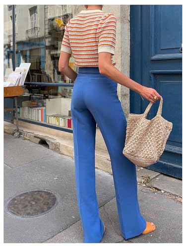 GORGLITTER Women's Short Sleeve Crochet Sweaters Lightweight Striped Colorful Going Out Fall Pullover Top2