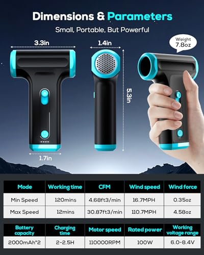 Image of Compressed Air Duster-Stepless Adjustable 110,000RPM Electric Cleaner for Keyboard, PC Cleaning, Rechargeable Cordless Jet Dry Blower Replace Canned Air Compressed Air Cans - Blue