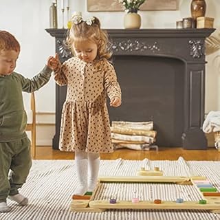 BanaSuper Wooden Toddler Balance Beam Stepping Colorful Stones Montessori Toy for Kids Gymnastics Obstacle Balance Board