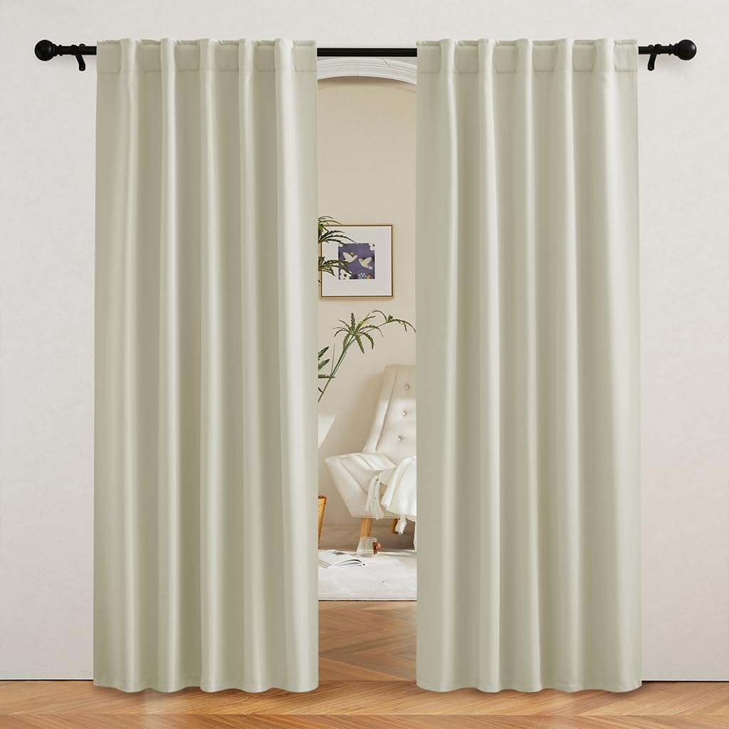 RYB HOME Blackout Curtains for Living Room, Privacy Thermal Insulating Window Treatment Drapes for Bedroom Dining Home Office Basement, W 42 x L 84 inches, Beige, 2 Panels