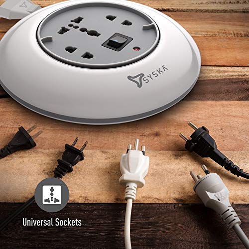 Image of SYSKA PW-0301 Universal Sockets Power Wheel 1500 Watt, 240V and 4m Cord Length Extension Board with Smooth Rotation, Rocker Switch and Overheat Protection - (Grey and White)