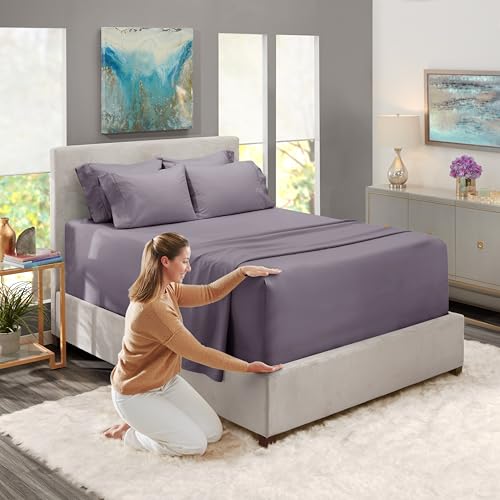 Image of Hearth & Harbor Extra Deep Pocket Sheet Sets, Luxury Soft 6 Piece Bed Sheet Set Fits Mattress 18-24 Inches - King, Grayish Purple