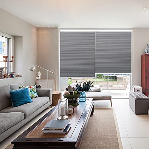 Grandekor Blackout Cellular Shades Single Cell Cordless Room Darkening Shade For Windows Bedroom, Thermal And Easy To Pull Down & Up, Gray White, Size: 35" W X 64" H #TOP6