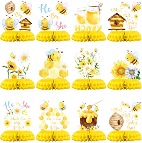 What Will It Bee Gender Reveal Table Centerpieces 12PCS Yellow Bee Baby Shower Decorations for He or She Party Honey Bee Gender Neutral Baby Reveal Supplies
