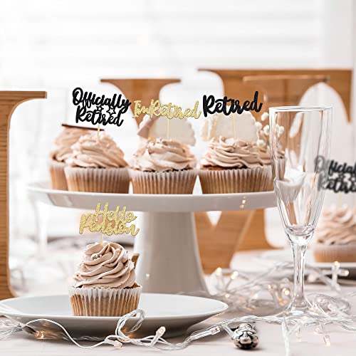 36 Pieces Happy Retirement Cupcake Toppers Retirement Food Picks Gold Black Glitter Retired Cupcake Picks Retirement Theme Party Cake Decorations For Retirement Theme Party Supplies #TOP4