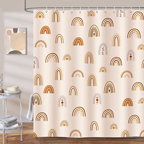 Bonhause Boho Rainbow Shower Curtain 72 X 72 Inch Mid Century Abstract Minimalist Kids Decorative Bath Curtain Polyester Fabric Waterproof Bathroom Curtain With 12 Hooks #TOP1