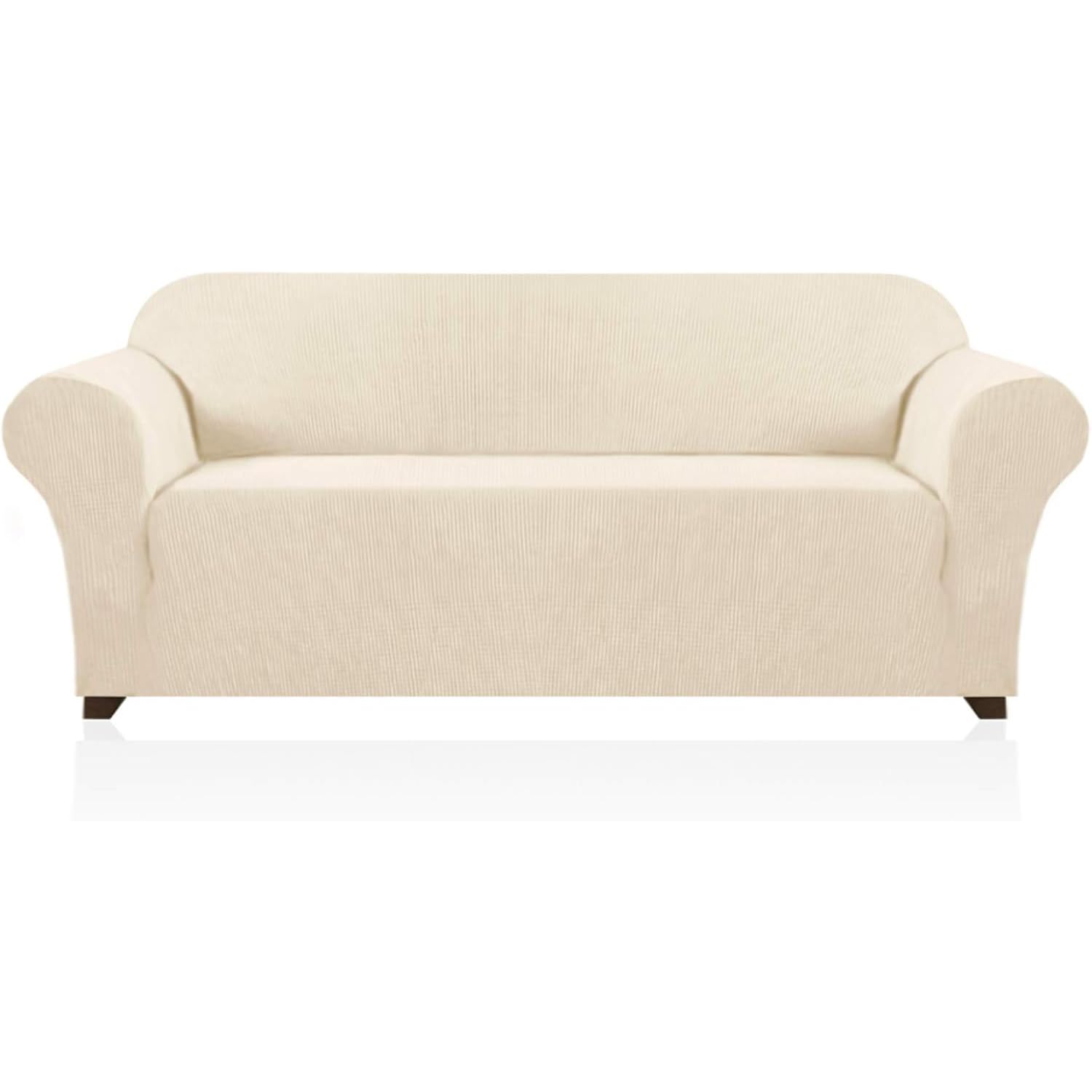 PrinceDeco Stretch Sofa Cover Slipcover 1-Piece, Spandex Jacquard Fabric Universal Couch Cover for 3 Cushion, Washable Non Slip Sofa Cover, Pet Friendly (Large Sofa 90"-100",Biscotti Beige)
