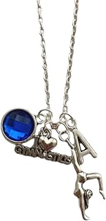WYGUYO Personalized Gymnastics Gymnast Necklace with Initial Letter and Birthstone, Custom Handmade Jewelry