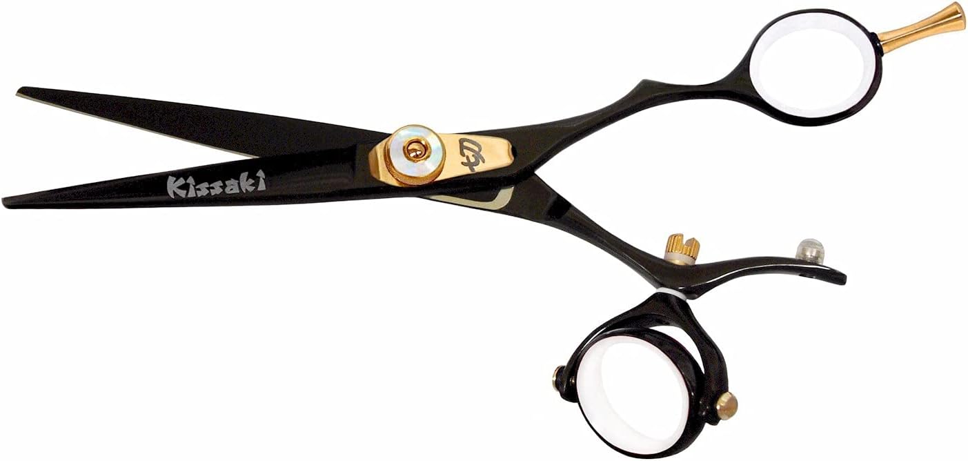 Kissaki Hair Scissors Gokatana 6.0 inches Double Swivel Black W Titanium Hair Cutting Shears