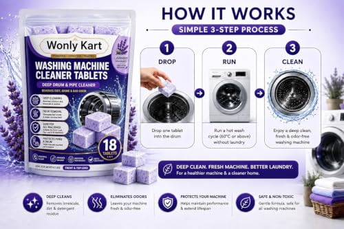 Image of Washing Machine Cleaner Tablets (18Tablets) | Drum & Pipe Deep Cleaner | Lavender Scent | Removes Odour, Limescale & Residue | For Front Load & Top Load Fully Automatic (lavender)