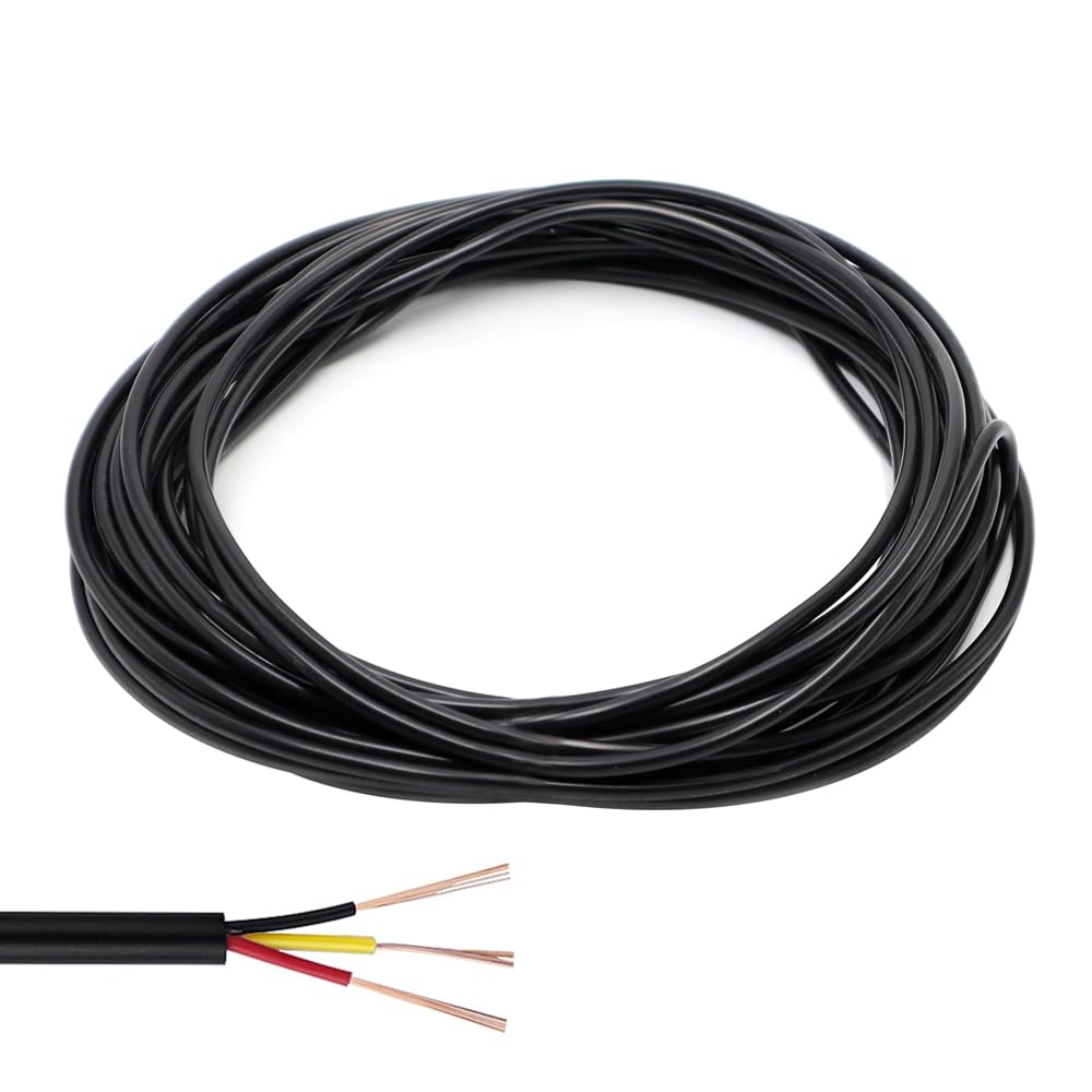 GOIYZTTR 10 Meter 3 Core Electrical Cable 22AWG Flexible Power Cable Black Diameter 4,4mm Tinned Copper Wire Flexible Extension Power Cord for Lighting