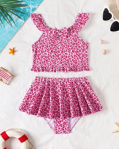 Image of Saeaby Toddler Little Girls Swimsuit Summer Halter Ruched Tankini 2 Piece Bathing Suit for Girl Beach Swimwear 3-8Y