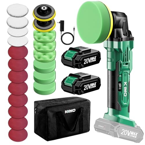 KIMO 20V Cordless Car Buffer Polisher Kit, 25Pcs Polishing Kit, 6 Speeds to 6000RPM / 2*2000mAh Batteries Cordless Polishers, Buffer Polisher for Car Detailing, Scratch Removing, Boat Sanding & Waxing