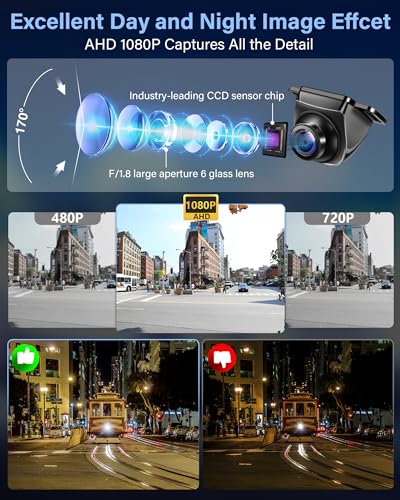 Image of 【360Rotatable】 AHD 720P Backup Camera for Car 170 Wide Angle Rear View Reverse Camera Back Up Camera for Cars Van Truck SUV w Super Night Vision Reverse Line IP69K Waterproof