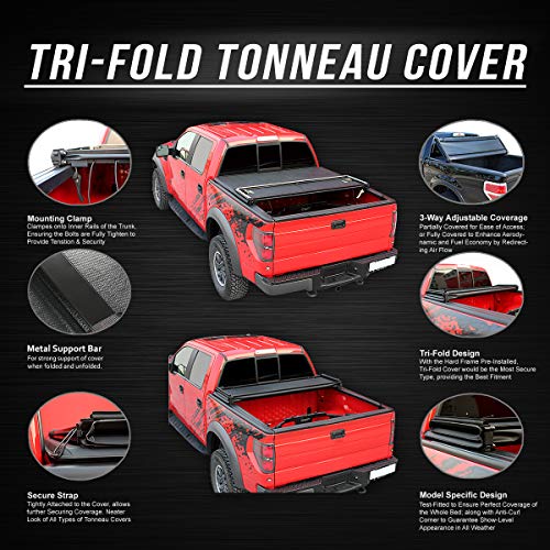 Image of DNA MOTORING Truck Bed Soft Tri-Fold Adjustable Tonneau Cover Compatible with 15-23 Ford F150 8Ft Fleetside / Styleside Bed, TTC-TRISOFT-013