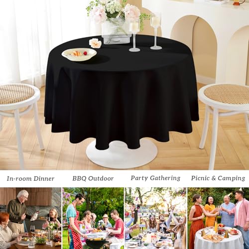 Image of Mulbozy 2 Pcs Black Round Plastic Tablecloth Disposable,84 inch