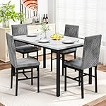 DKLGG Dining Table Set for 4 Kitchen Table and Chairs Set of 4 Faux Marble Kitchen and Dining with Velvet Upholstered Dinner Chairs for Small Space Apartment Home (White & Grey) - Image 2