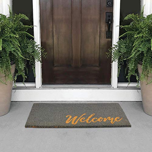 image for mDesign Rectangular Coir and Rubber Entryway Welcome Doormat with Natu