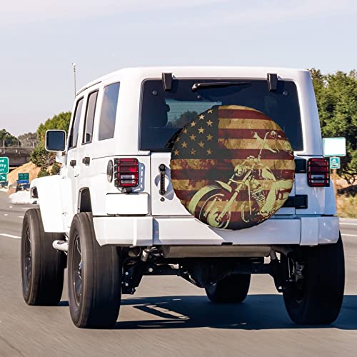 Image of Skull Motorcycle American Flag Spare Tire Cover Dust-Proof Wheel Tire Cover Fit Trailer, RV, SUV and Many Vehicle 17 Inch
