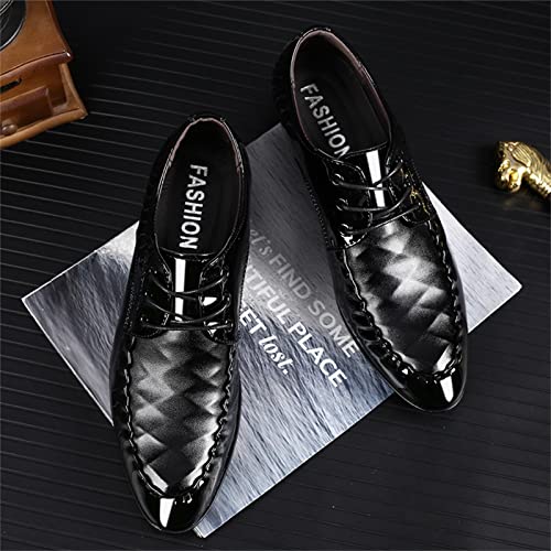 Fashion Summer and Autumn Men Leather Shoes Pointed Toe Low Heeled Solid Black Stitched Lace Up Real Leather Shoes (Black, 8.5)2