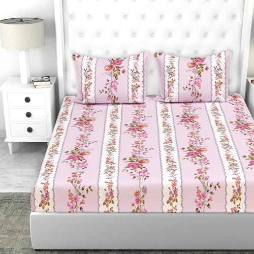 Image of HOMEKART 100% Cotton Feel Double Bed Bedsheet Set | 180tc to 220tc Soft & Breathable with 2 Pillow Covers | Wrinkle Free | for Bedroom & Gifting (Color -Dark Pink, 90 x 90 Inches)