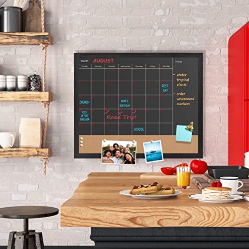 Umtiti Chalkboard Calendar & Cork Bulletin Board，18" X 22" Black Wood Frame，Magnetic Surface Chalkboard.perfect For Office, Home School Message Board,Chalkboard+Cork-4555B-Bk #TOP5