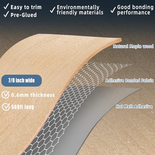 Image of Maple Edge Banding, 7 /8 Inch x 500ft Roll Pre-glued Flexible Wood Veneer Tape for Cabinet Repair