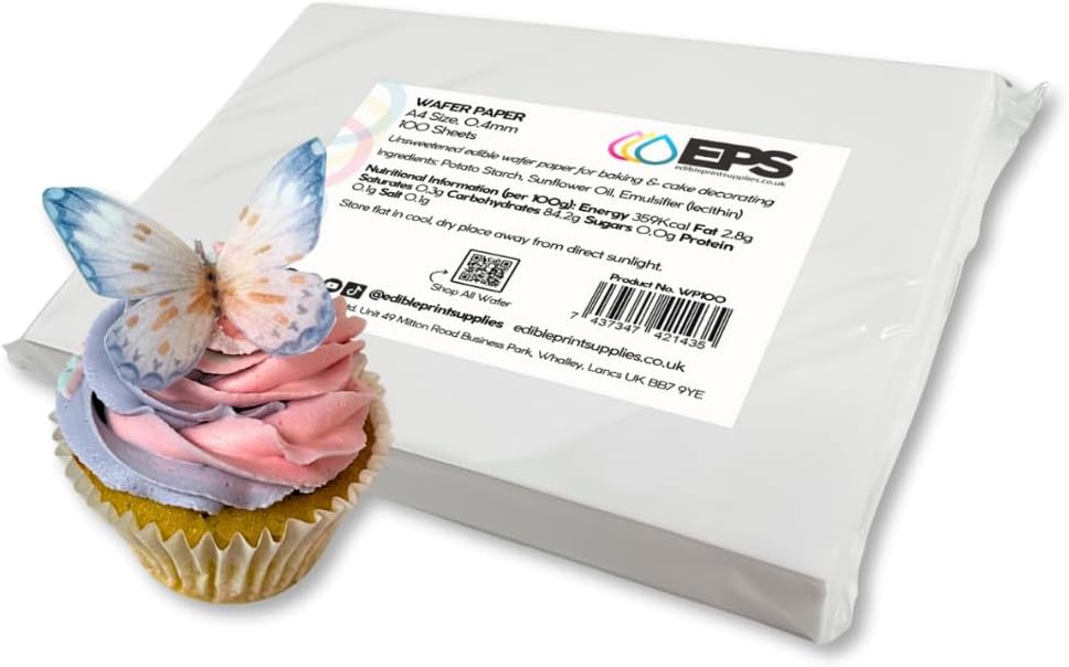 EPS A4 Edible Wafer Paper - 100 Sheets - (0.35-0.4mm thickness) Quality Wafer Paper - For Edible Printing, Cake Decorating and Burn Away Cakes