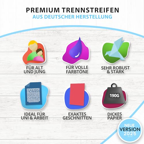 TRENNSTREIFEN 5 Farben 100 Stück in Maß 24 x 10,5 cm - gelocht 190g Material - beschreibbar - Lernkarte - Kartikarte - AUS DEUTSCHLAND - für A5 und A4 Ringordner - Registerblätter Ordnung