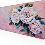 Rose Mauspad 800 x 300 x 3 mm, Gaming Mauspad Rosa Desk Mat with Stitched Edges Wassxerdicht Non-Slip Rubber Base Desk Mat für Büro Gaming Verbessert Präzision und Geschwindigkeit, Geschenke 4-5