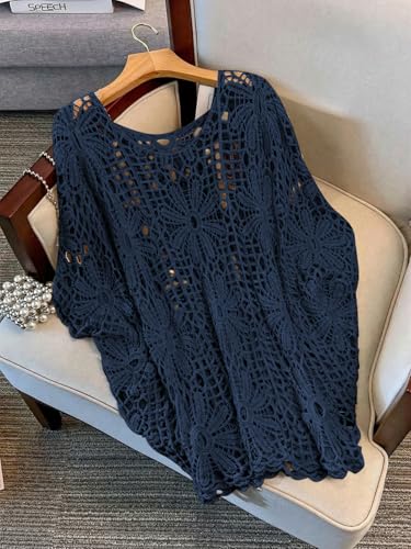 Image of MakeMeChic Women's Plus Size Crochet Tops Boho Beach Cover Ups | Summer, Vacation, Crochet Sweater, Swimsuit Coverups