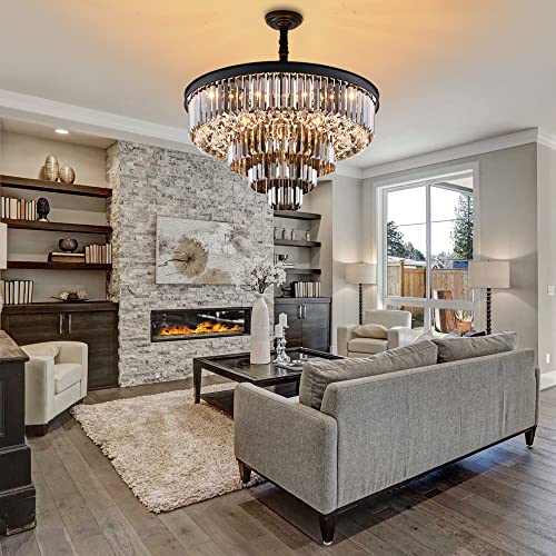 Lampundit 12-Light Black Crystal Chandelier 6-Tier Modern Chandelier Celiling Light Fixture For Dining Room Living Room Kitchen, 27.6" #TOP1