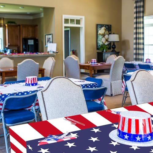 Image of Kochorie 100 Ft x 54 Inch 4th of July Tablecloth Roll in Slide Cutter Box Disposable Plastic Table Cloths Cut to Size Independence Day Backdrop for Memorial Day Veterans Day Party Supplies
