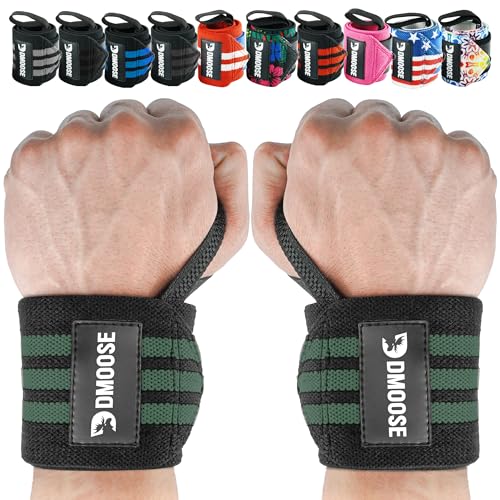 DMoose Fitness Wrist Wraps (IPL Approved) Avoid Injury & Maximize Grip with Thumb Loop, 18