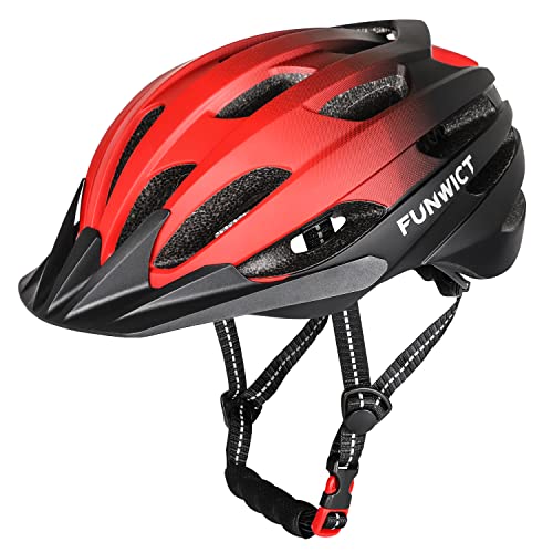 FUNWICT Leicht Fahrradhelm Herren Damen, Verstellbar MTB Mountainbike Helm mit Abnehmbarem Sonnenschutz, Stylisch Rennradhelm für Radfahren Mountainbiken (L (57-61cm), Schwarz Rot)