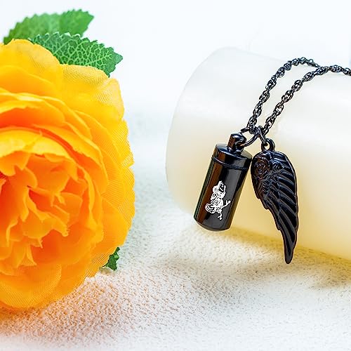 Cylinder Urn Necklace for Ashes Memorial Ashes Necklace with Angel Wing Motorcycle Biker Memorial Urn Pendant Ash Keepsake Cremation Jewelry2