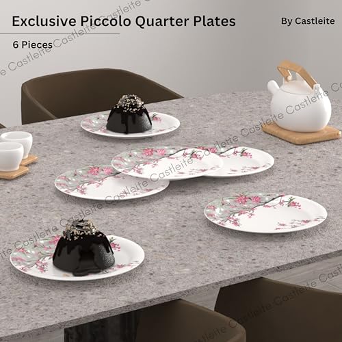 Image of Castleite Piccolo Melamine Quarter Plates Set of 6 - Size 8', Non Breakable, Round Designer Plate for Serving Snacks, Breakfast, Lunch or Dinner at Home, Kitchen, or Cafe, Stainless Rouge Blush
