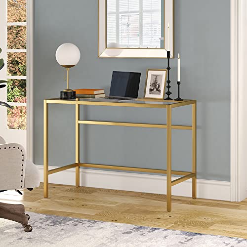 Image of Henn&Hart 42 inch Wide Rectangular Writing Desk in Brass, Laptop Desk, Computer Desk, Home Office