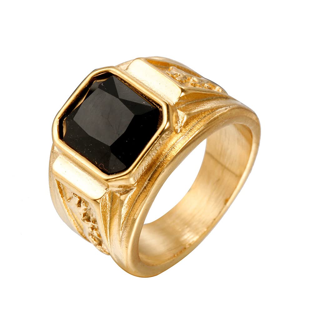 HIJONES Anillo para Hombre con Piedra de Acero Inoxidable Chapado en Oro Piedra Preciosa de Dragón