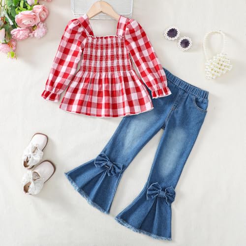 Image of Kucnuzki Toddler Kids Girl Clothes Long Sleeve Shirt Tops Baggy Jeans Cute Pants Set Baby Girl Outfit 2 Piece Clothing