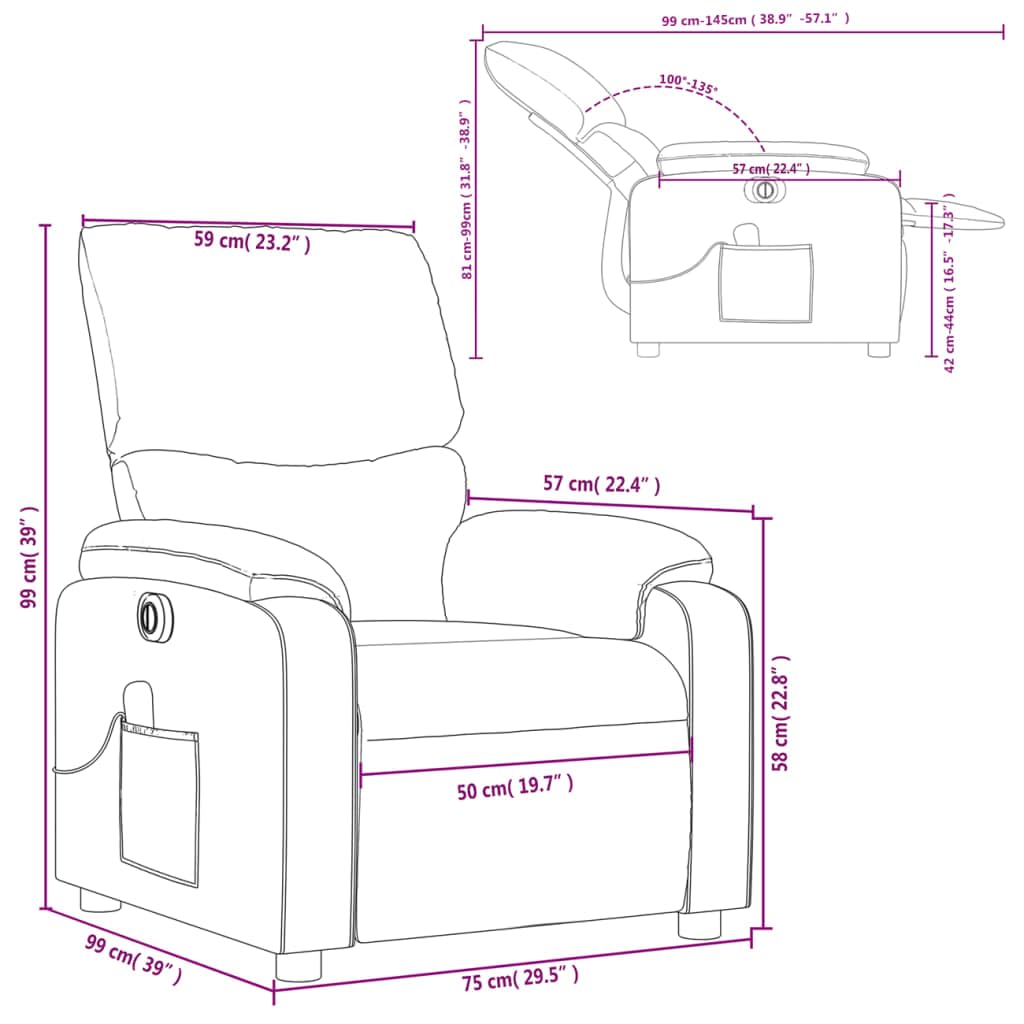Massagesessel Elektrisch Creme Stoff mit 6-Punkt-Vibrationsmassage, Verstellbare Rückenlehne und Fußstütze, Polster Lounge Sessel mit Holz Metall Gestell