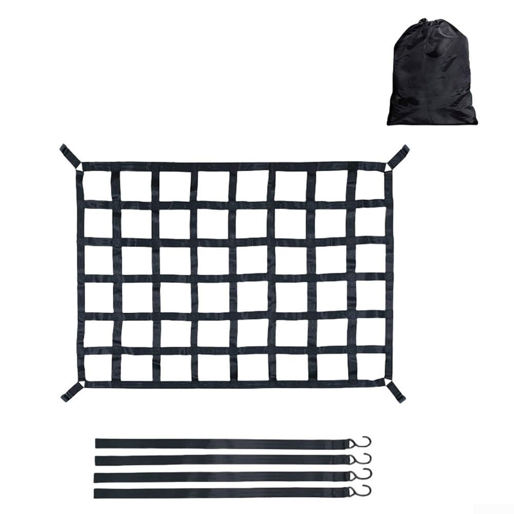 Gepäcknetz mit strapazierfähigem Polyester-Netz und breiten, verstellbaren Riemen für LKW-Bett und Anhänger, gummierte Haken schützen Fahrzeug und sichere Ladung (MX-166 x 127 cm)