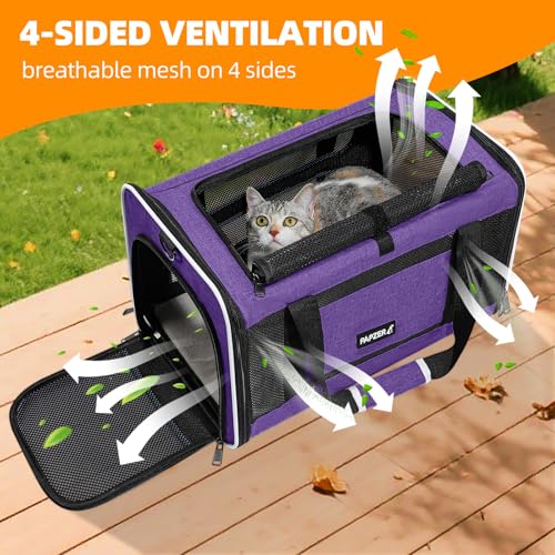 Image of Cat Carrier Soft-Sided 18x11x11 Inch Travel Bag for Medium Cats over 15lbs, Small Dog Carrier Crate Top Entry Breathable Mesh Puppy 12 Pounds, Pet Rabbit Carrying Cage Kennel Collapsible Purple