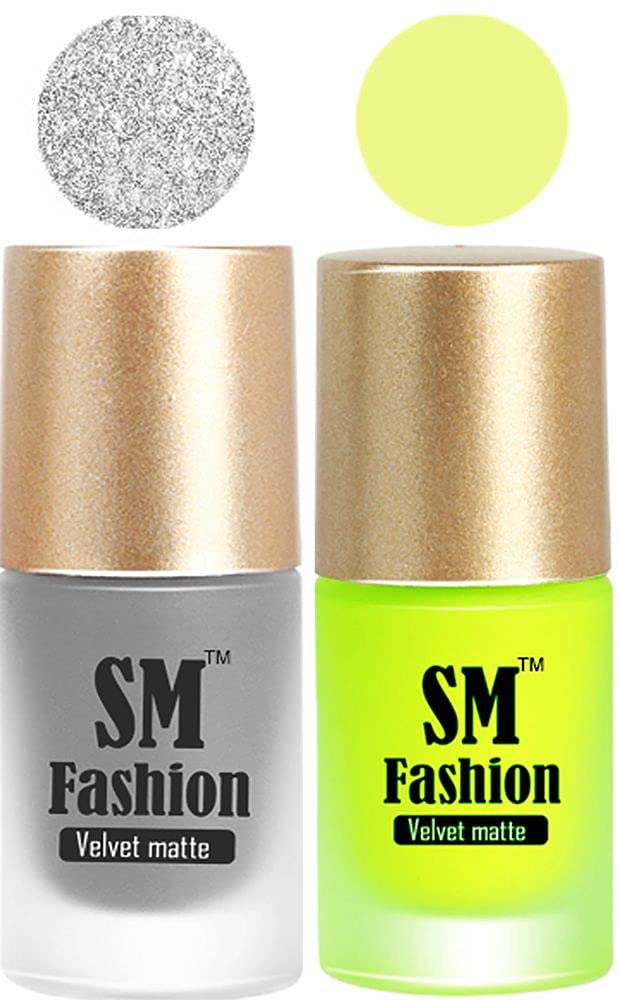 SM FASHION Nail Polishes, Silver-Neon Velvet Matte Nail Paint Combo Set of 2 Pcs 7ml each-image-38