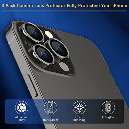 Image of Compatible for iPhone 13 Pro /iPhone 13 Pro Max Camera Lens Protector Bling, 9H Tempered Glass Camera Cover Screen Protector Metal Ring Decoration Accessories Black