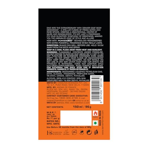 Image of DENVER G O A T Black Code Deo -150ML Each (Pack of 2)| Long Lasting Deodorant Spray For Men
